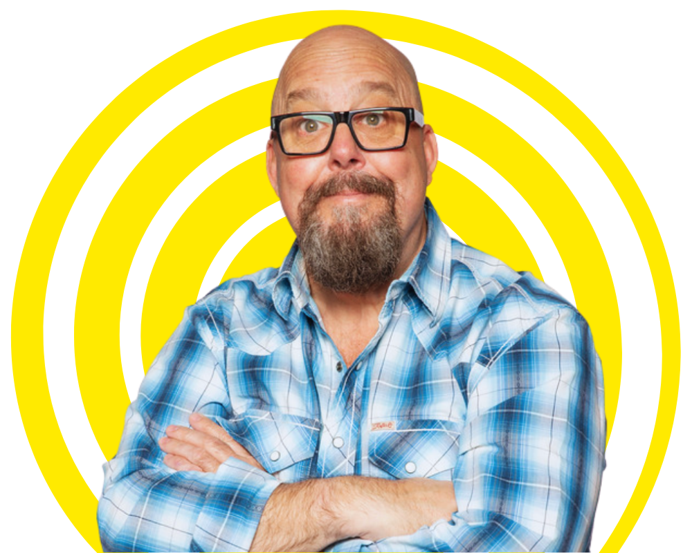Image of Tom Booker with Yellow Circular Spiral Background Image of Tom Booker wiImage of Tom Booker with Yellow Circular Spiral Background